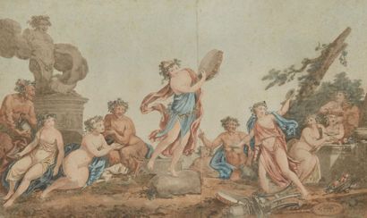 École FRANÇAISE de la fin du XVIIIe siècle 
Bacchanal 
Watercolour on engraved lines
37...