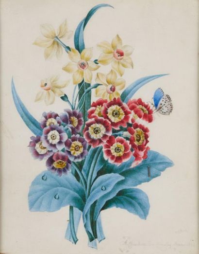 CHARLOTTE DU MINGUY (XIXE) 
Bouquets de fleurs
Cinq aquarelles signées et datées
26...