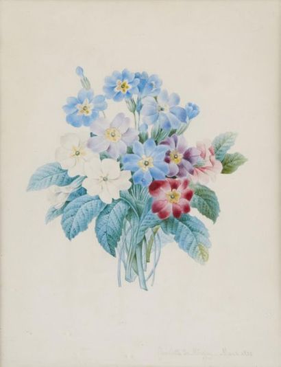 CHARLOTTE DU MINGUY (XIXE) 
Bouquets de fleurs
Cinq aquarelles signées et datées
26...