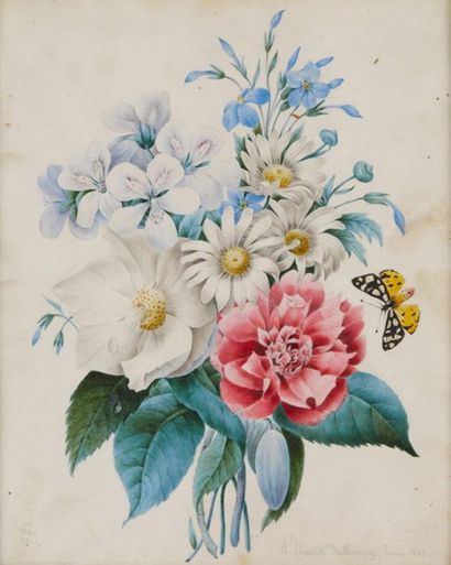 CHARLOTTE DU MINGUY (XIXE) 
Bouquets of flowers
Five watercolours signed and dated
26...