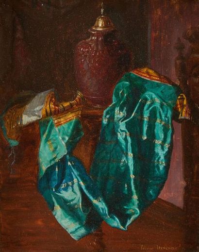 BLAISE ALEXANDRE DESGOFFE (Paris 1830 - 1901) 
Urne et drapé sur un entablement
Panneau...