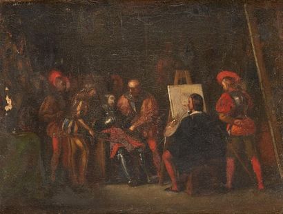 Ecole Italienne du XIXe siècle Raphael peignant la mort d'un soldat ? 
Sur sa toile...