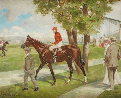 ERNEST ALEXANDRE BODOY (actif en France vers 1870) 
Cheval avant la course
Panneau,...