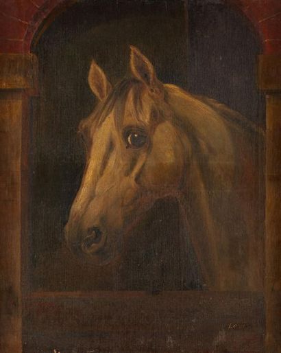 LEVIS (ÉCOLE DU XIXE SIÈCLE) 
Grey horse at the stable
On his original canvas, Ottoz...
