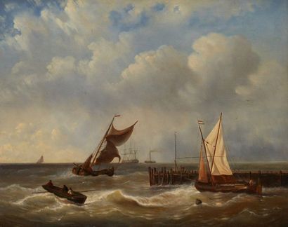 G.J. HOFFMAN (ÉCOLE HOLLANDAISE DU XIXE SIÈCLE) 
Agitated
Seaside Canvas
Signed lower...