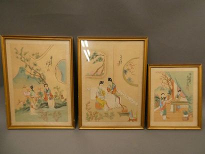 null CHINE, Xxè siècleTrois peintures chinoise sur soie figurant des scènes animées



Dim:...