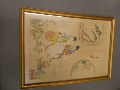 null CHINE, Xxè siècleTrois peintures chinoise sur soie figurant des scènes animées



Dim:...