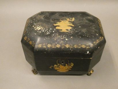 null CHINA



Blackened wooden tea box decorated with golden flower bouquets, claw...