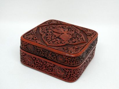 CHINA 
 
Carved and red lacquered square...