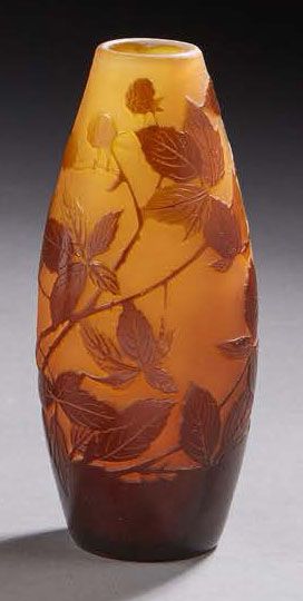ÉTABLISSEMENTS GALLÉ 
Piriform glass vase lined with acid-etched decoration of foliage...