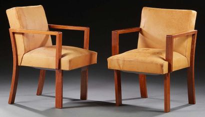 René HERBST (1891-1982) 
Paire de fauteuils modernistes en palissandre à assise et...