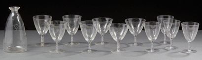 René LALIQUE (1880-1945) 
Onze verres et une carafe en verre 
Signés 
H : 20 cm ...
