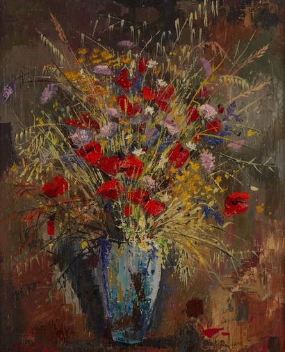 Maurice Buffet (1909-2000) 
Bouquets de coquelicots
Huile sur toile
Signée en bas...