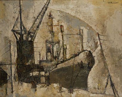 Jean-Pierre ROUSSEAU (né en 1939) 
Port scene, 1958
Oil on canvas
Signed upper right...