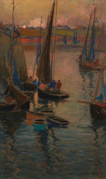 Mathurin JANSSAUD (1857-1940) 
Retour de pêche
Pastel sur papier
Signé en bas à droite...