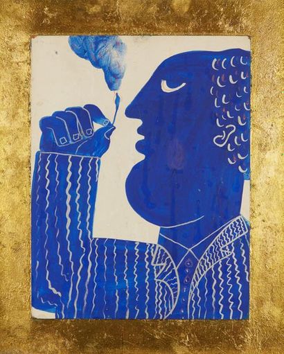 Alekos FASSIANOS (né en 1935) 
Profile of an opium-smoking man
Gouache on isorel...