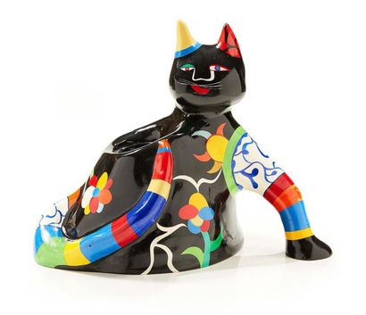Niki de SAINT-PHALLE (1930-2002) 
Vase chat
Sculpture en polyester peint en polychromie
Signée...