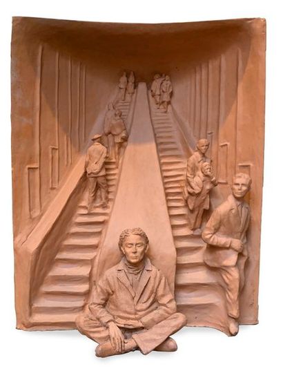 PAUL DAY (XX) 
Characters in staircase
Terracotta sculpture
Signed and dated " Paul...