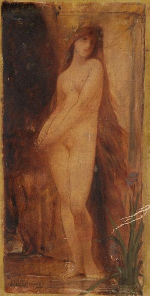 Jules Joseph LEFEBVRE (1836-1911) 
Jeune femme symboliste
Huile sur toile collée...