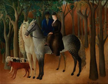 OLGA NICOLAEVNA SACHAROFF (1879/89-1967/69) 
La promenade à cheval
Huile sur toile
Signée...