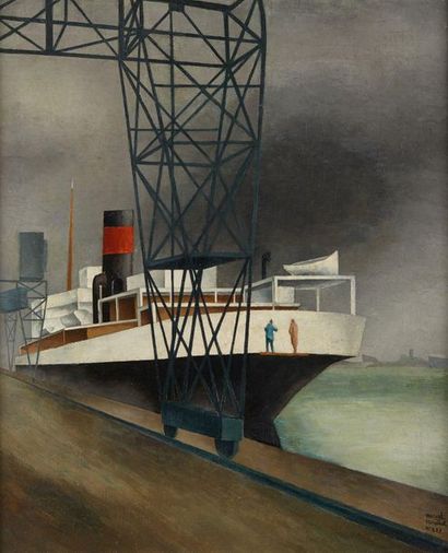 Marcel MOUILLOT (1889-1972) 
***Quayside liner
Oil on canvas
Signed and numbered...