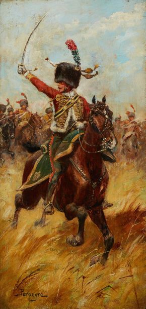 Paul PERBOYRE (1851-1929) 
Charge de la cavalerie
Huile sur panneau, signée en bas...