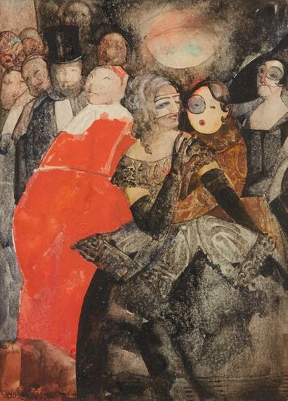 Grigory GLUCKMANN (1898-1973) 
***Sortie de bal et Le bal costumé, 1926
Dessin-aquarelle
Signés,...
