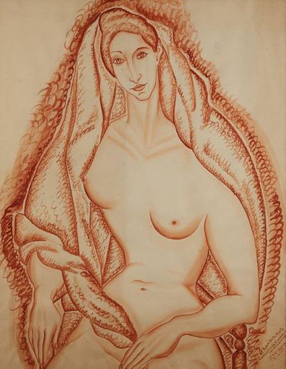FRANCISCO RIBA ROVIRA (1913-2002) 
***Portrait de femme,1947
Dessin à la sanguine...