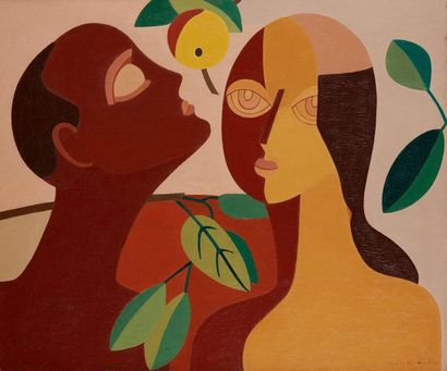 MARCELLE DELPHINE CAHN (1895-1981) 
Adam et Eve, 1938
Huile sur toile
Signée en bas...