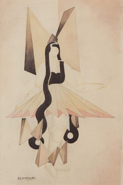 ENRICO PRAMPOLINI (1894-1956), ATTRIBUÉ À 
***Ballet costume
Mixed technique on paper
Signed...