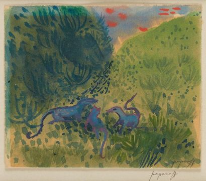 Georges PAPAZOFF (1894-1972) 
***Fantastic animals
Watercolour on paper
Signed lower...