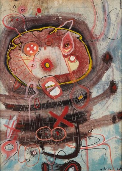 GUIDO BIASI (1933-1983) 
***Character
Mixed media on paper
Signed and dated lower...