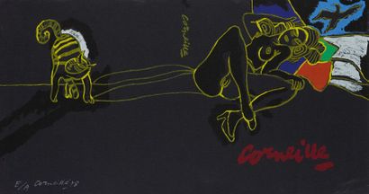 CORNEILLE (1922-2010) 
Set of two colour lithographs comprising:
Elongated woman
Lithograph...