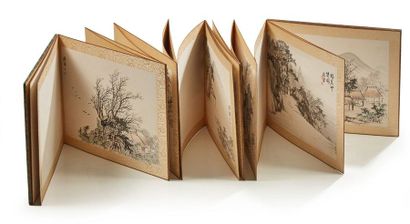 CHINE XXe siècle * Accordion box of ten inks on paper.
In a wooden box.
Size: approx....
