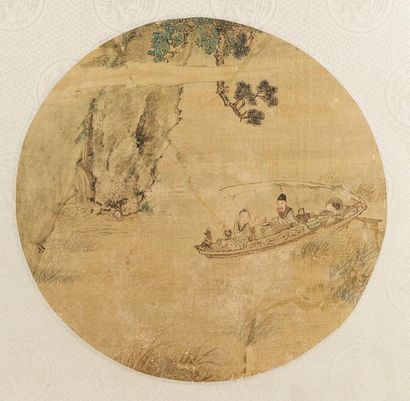Chine XIXe siècle Encre et couleurs sur papier, jeune femme portant un palanquin...