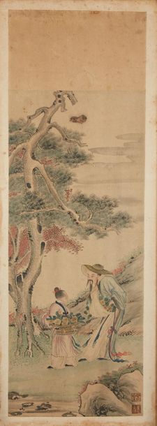 Chine XIXe siècle * Characters in mountainous landscapes.
Pair of paintings on paper....