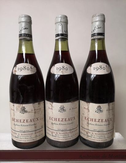 null 3 bouteilles ECHEZEAUX - ROPITEAU-MIGNON 1980

Etiquettes tâchées. Niveaux entre...