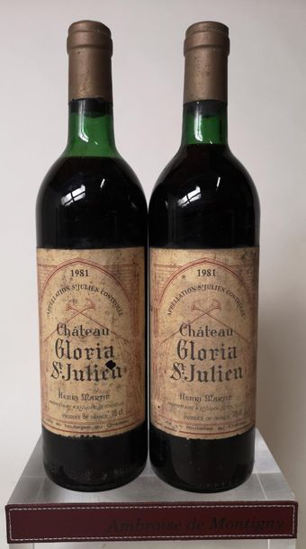 null 2 bouteilles CHÂTEAU GLORIA - Saint Julien 1981

Etiquettes tâchées et légèrement...