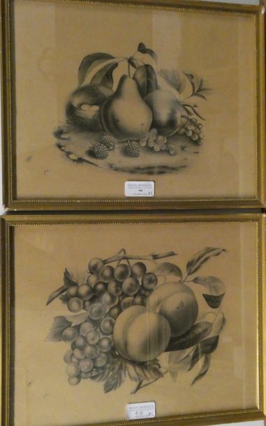 null Ecole française du XIXe siècle
Deux natures mortes aux fruits. 
Deux dessins...