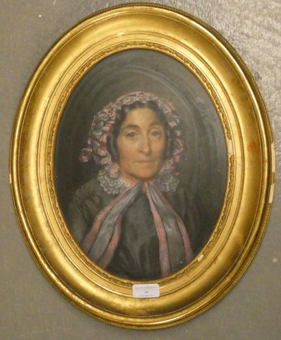 null Ecole Anglaise du XIXè siècle
Portrait de femme au bonnet
Pastel à vue ovale
Dim...