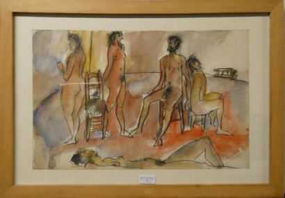 null Jacques COURTADE (1923-1994)
Hommes et femmes nus
Aquarelle sur papier, signée...