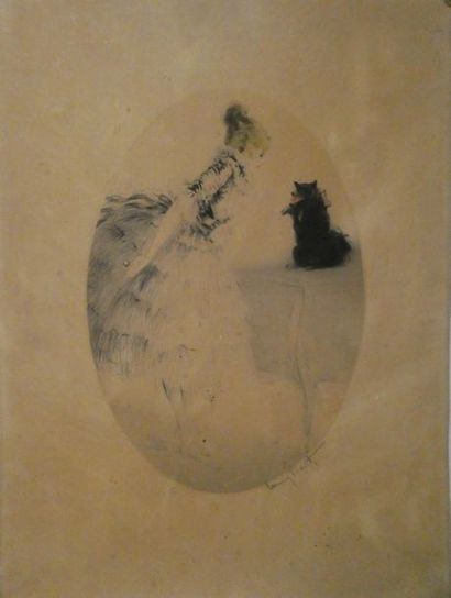 null LOUIS ICART (1888-1950)
Elégante au chien
Lithographie en couleurs à vue ovale...