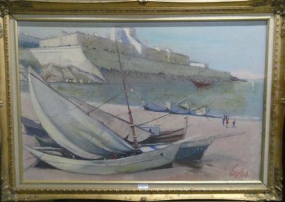 null Attribué à Charles LEVIER, né en 1920
Le refuge à la mer
Huile sur toile signée...