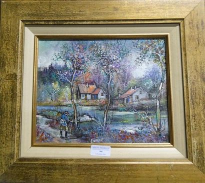 null Claude DUMONT, né en 1938
Arbres en fleurs en avril
Huile sur toile, signée...