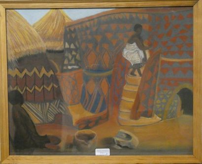null Travail africain contemporain
Femmes de dos - Village
Deux dessins encadrés...