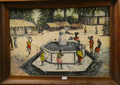 null ACLOVIS (Xxè siècle)
Fontaine de village en Afrique
Huile sur toile, signée...