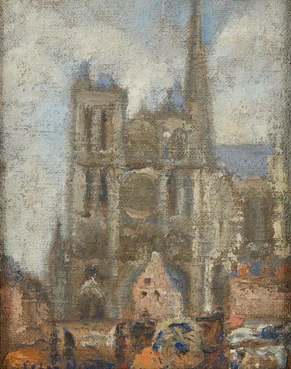 null Ecole fin XIXè - début Xxè siècle
La cathédrale d'Amiens
Huile sur isorel, porte...