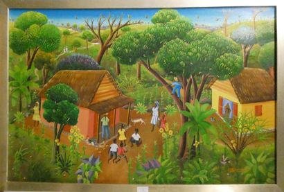 null U.D BOURSIQUOTS (Ecole Haitienne)
Vue de village
Huile sur toile
Dim. : 60,5...