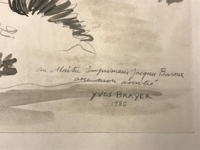 null YVES BRAYER (1907-1990)
Chevaux au bord de l'étang
Crayon, encre et aquarelle...