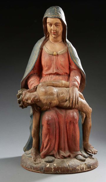 null PIÉTA Sculpture en bois sculpté polychrome.
XVIIe siècle
H. : 72 cm
(restaurations...